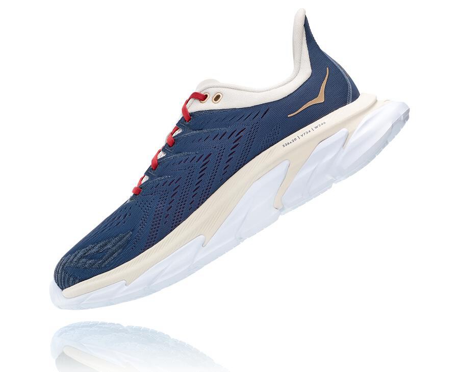 Running Shoes Mens - Hoka One One Clifton Edge - Blue/White - XEUAOGH-14